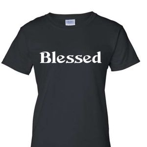 Black Blessed Vinyl t-shirt, short-sleeved, christian casual wear